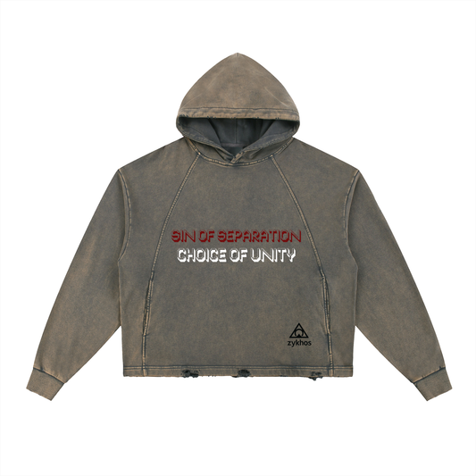 Vintage Washed Frayed-Hem Hoodie