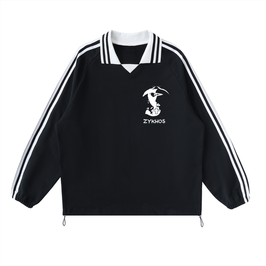 Contrast Striped Lapel Collar Sweatshirt