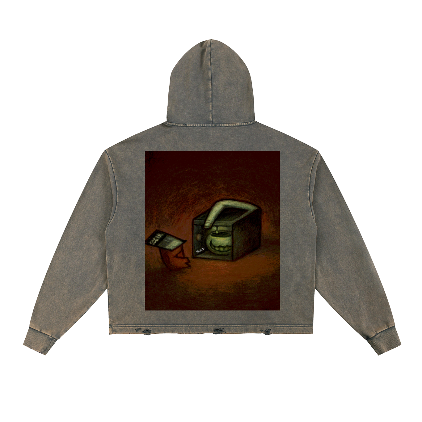 Vintage Washed Frayed-Hem Hoodie
